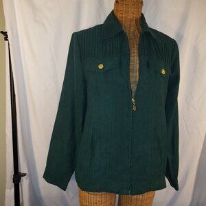 Drapers & Damons Faux Suede Green Pleated Zip Up Blazer - M